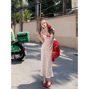 纯欲风蕾丝边碎花连衣裙套装 防晒开衫 女蝴蝶结吊带裙辣妹 薄款 夏季