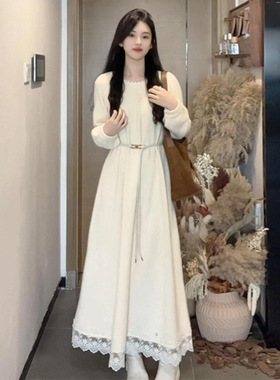 早秋季法式清纯系蓝色蕾丝连衣裙子新款女装2025超火小个子长裙子