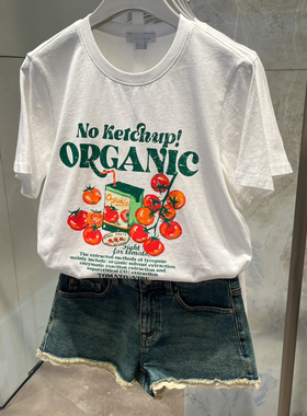 2025夏季新款女装时尚休闲撞色印花棉质短袖T恤