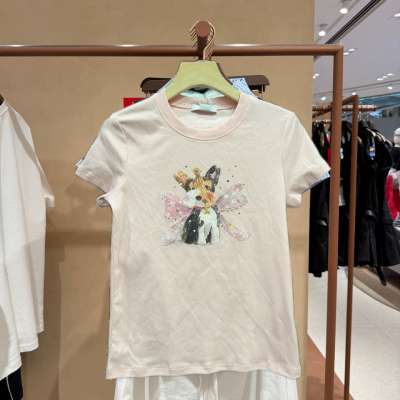 2026夏季新款都市女装萌宠雪纳瑞小狗印花短袖T恤衫460120