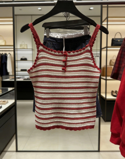 休闲日常撞色纽扣花边吊带针织衫 女装 新款 吊带女2026春季