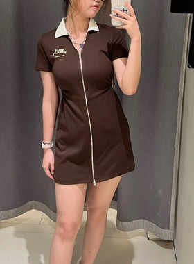 连衣裙女2025夏季新款女学院辣妹风撞色字母腰部镂空宝藏拉链短裙