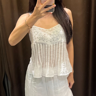 欧美2026夏季新装V领休闲法式修身显瘦刺绣吊带上衣 4387102 700