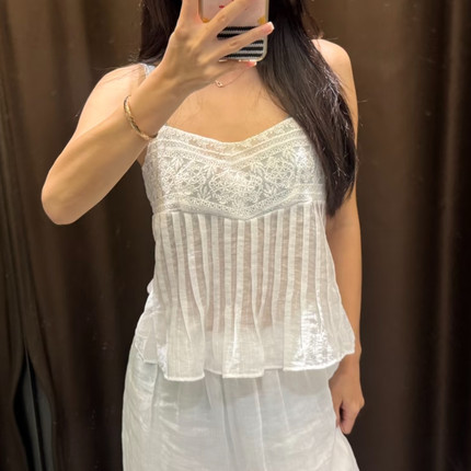 欧美2026夏季新装V领休闲法式修身显瘦刺绣吊带上衣 4387102 700