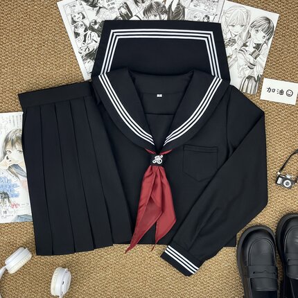 青月社基础款黑三本水手服正统日系JK制服学院风原创甜妹校服套装