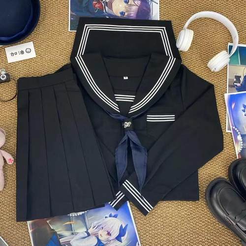 青月社改良黑三本满襟水手服套装