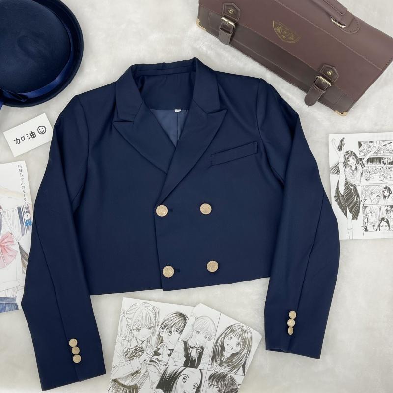 青月社短款双排扣修身显瘦小西装