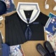 青月社改良白领蓝三本关西襟满襟水手服日系原创JK制服学院风校服