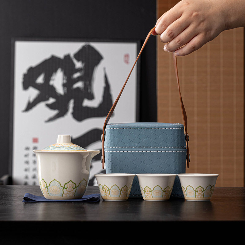 古莲陶瓷手抓壶茶具套装