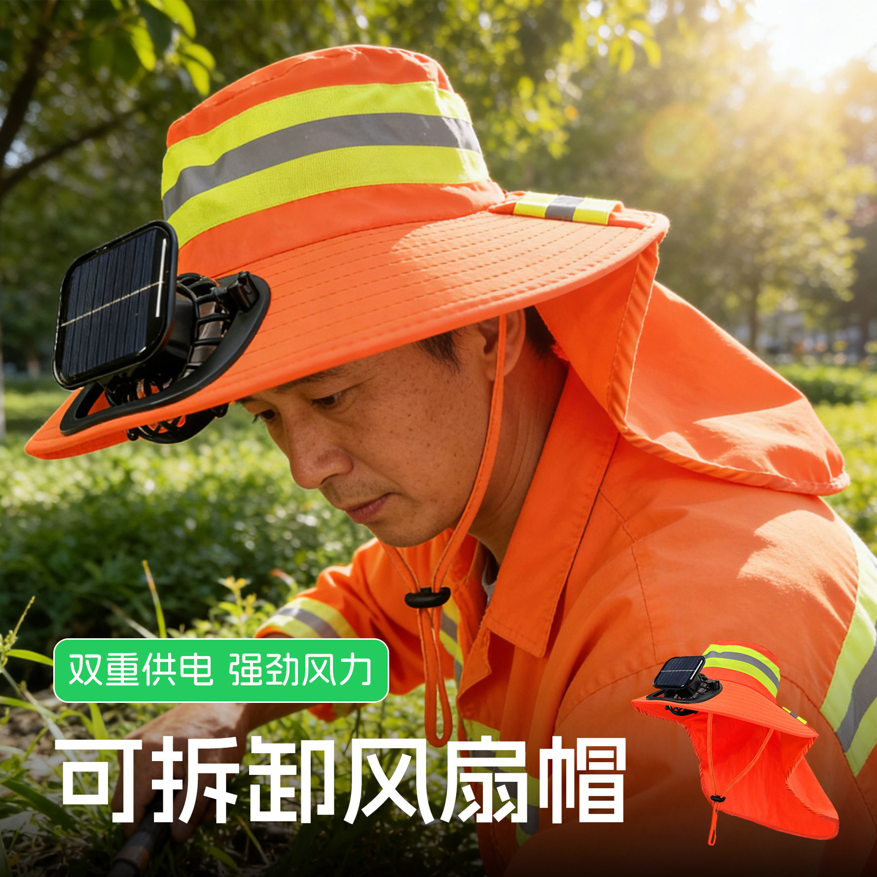 太阳能降温户外风扇帽