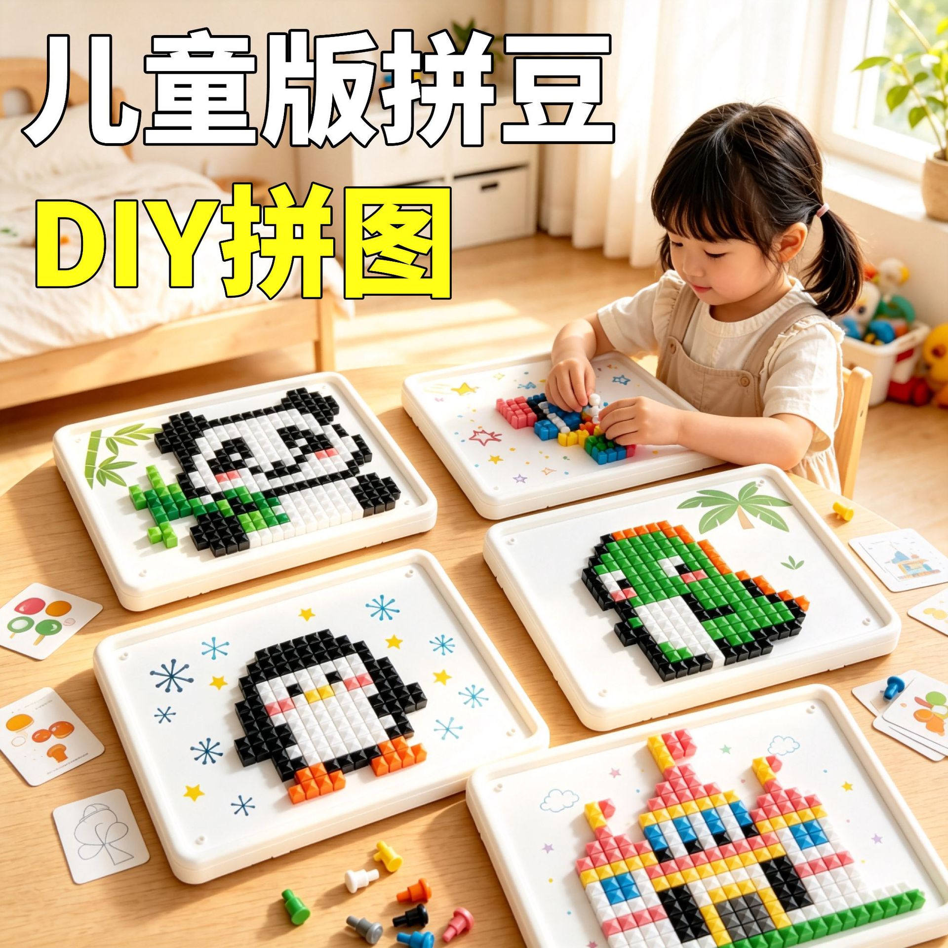 立体插插乐蘑菇钉创意拼图益智儿童玩具大颗粒锻炼专注力生日礼物