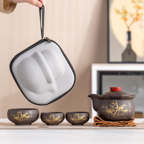 紫砂旅行茶具手抓泡一壶三杯
