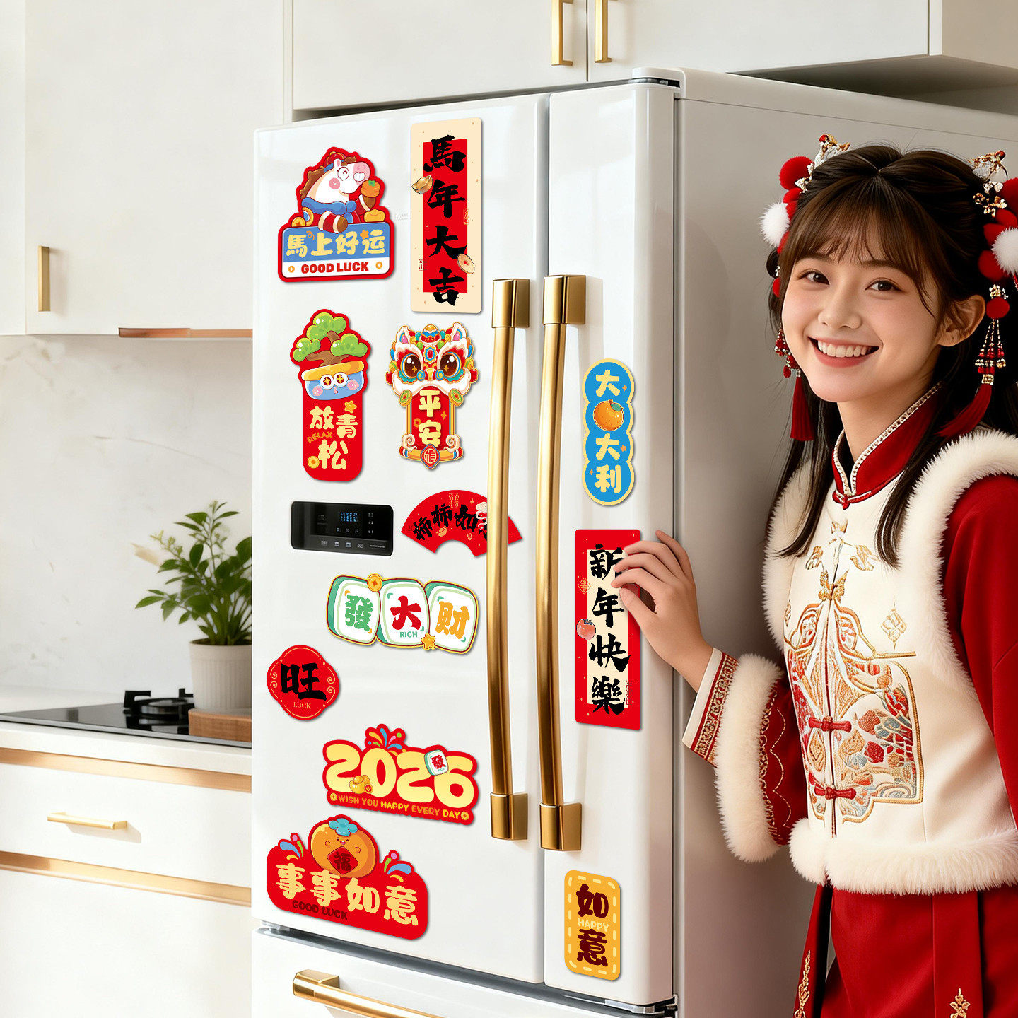 2026马年新款磁吸冰箱贴新年装饰品胖马卡通磁性门贴创意场景布置