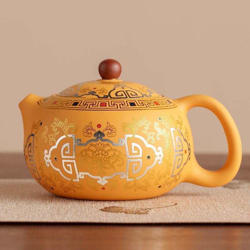 绘银黄金段泥紫砂茶具