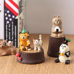 森林老虎熊猫树墩树桩 ZAKKA桌面树脂摄影道具工艺品摆件