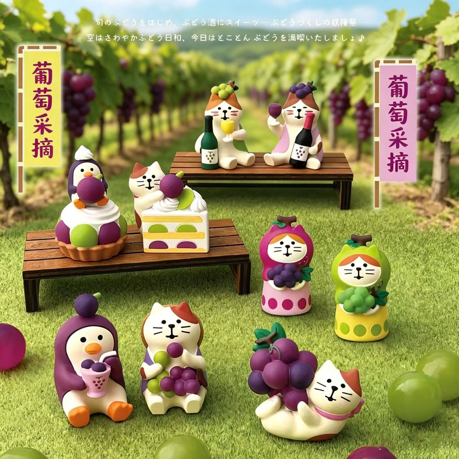 日式猫葡萄摆件 ZAKKA 家居创意手办潮玩治愈可爱树脂装饰摆件图片