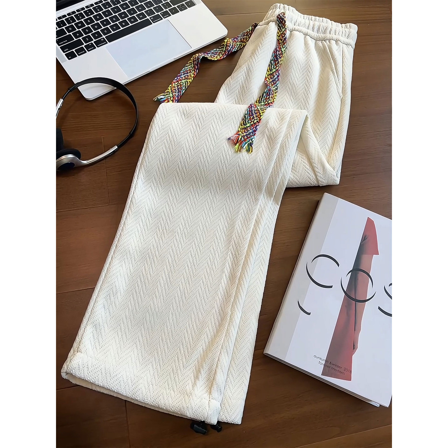 cleanfit个性抽绳卫裤男秋冬季麦穗纹提花裤子美式复古直筒休闲裤