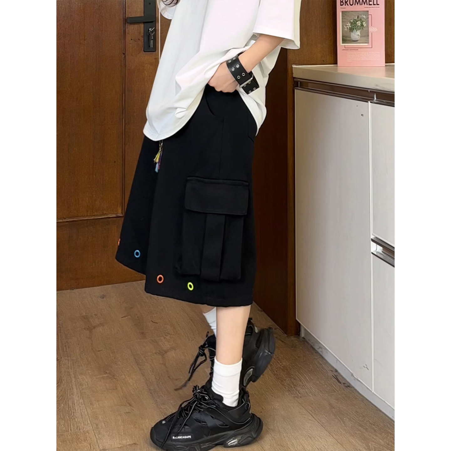 美式工装短裤男女夏季编织抽绳设计感五分裤子直筒宽松阔腿七分裤