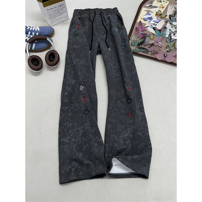 美式复古扎染重磅卫裤男款冬季加绒潮牌高级感裤子宽松休闲运动裤