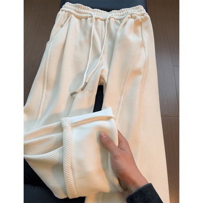 cleanfit杏色弯刀卫裤男款冬季加绒加厚灯芯绒裤子垂感直筒休闲裤