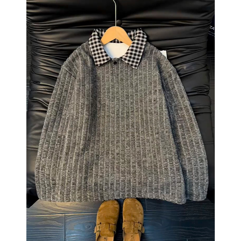 深灰色假两件卫衣男生秋冬加绒内搭上衣cleanfit千鸟格长袖polo衫