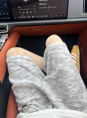 灰色糯米毛夏日多巴胺短裤男女bf宽松慵懒风直筒裤子透气针织卫裤