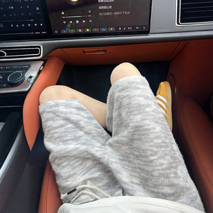 灰色糯米毛夏日多巴胺短裤男女bf宽松慵懒风直筒裤子透气针织卫裤