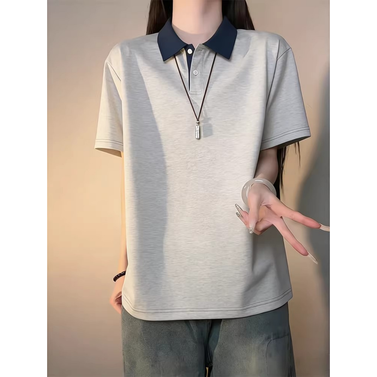 撞色翻领冰感polo衫短袖男款夏季高级感正肩t恤美式cleanfit半袖