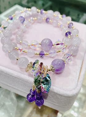 奥地利水晶手链原创设计天然紫水晶 粉晶转运 女生礼物招桃花招财