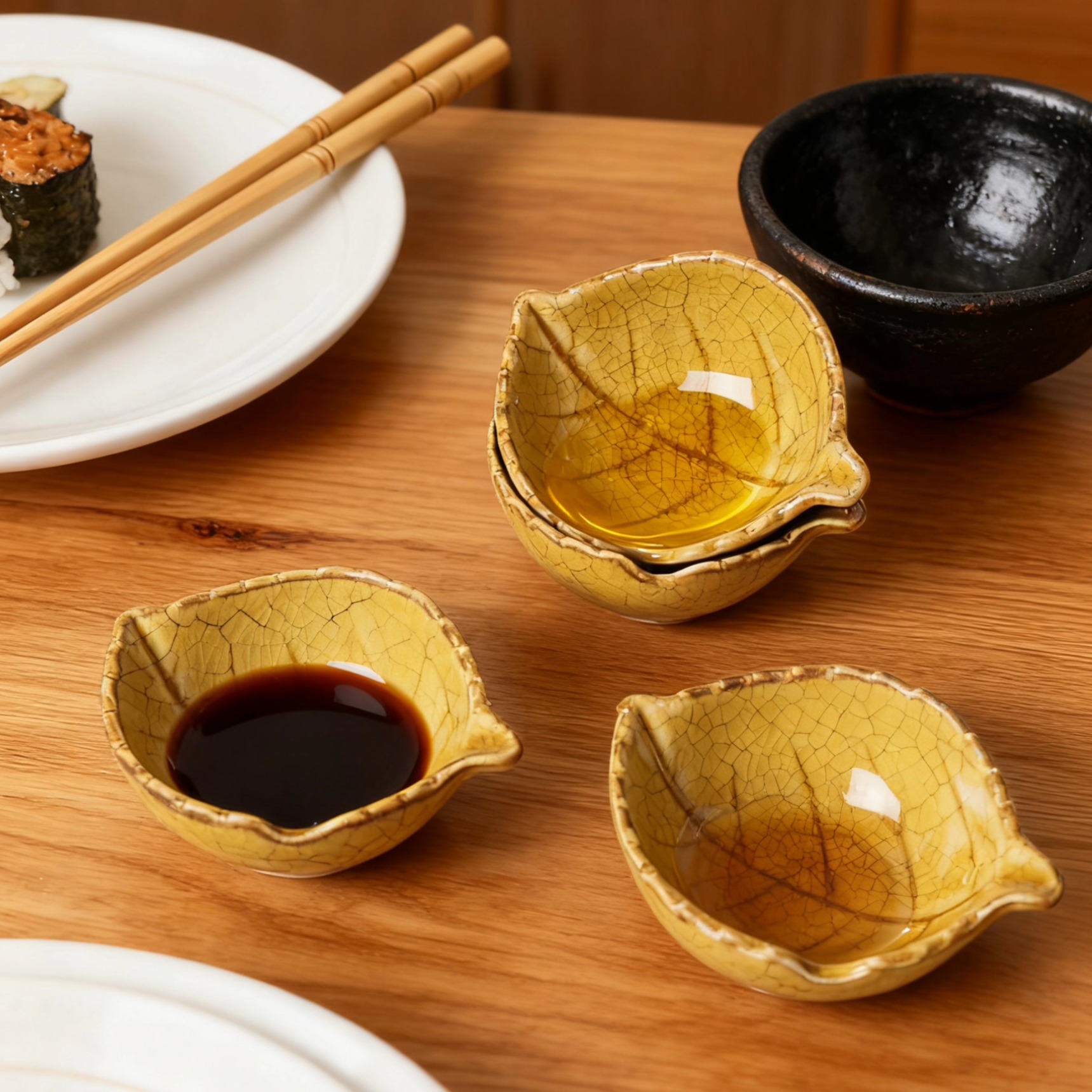 外贸尾货茶碗调料碗树叶造型套装