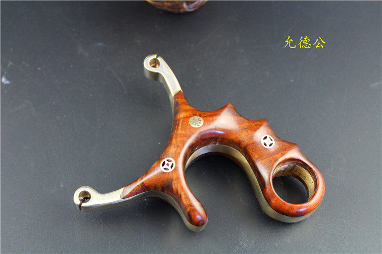 允德公交趾黄檀老红木大红酸枝歪把子黄铜单卡弹弓把玩实用卡球弓
