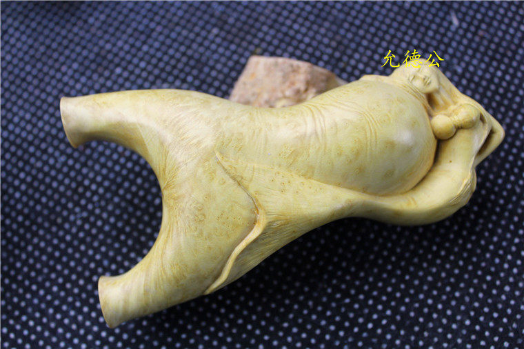 小叶黄杨木雕刻满瘿瘤美人鱼胖飞虎弹弓纯实木满花胖飞虎珍藏木弓