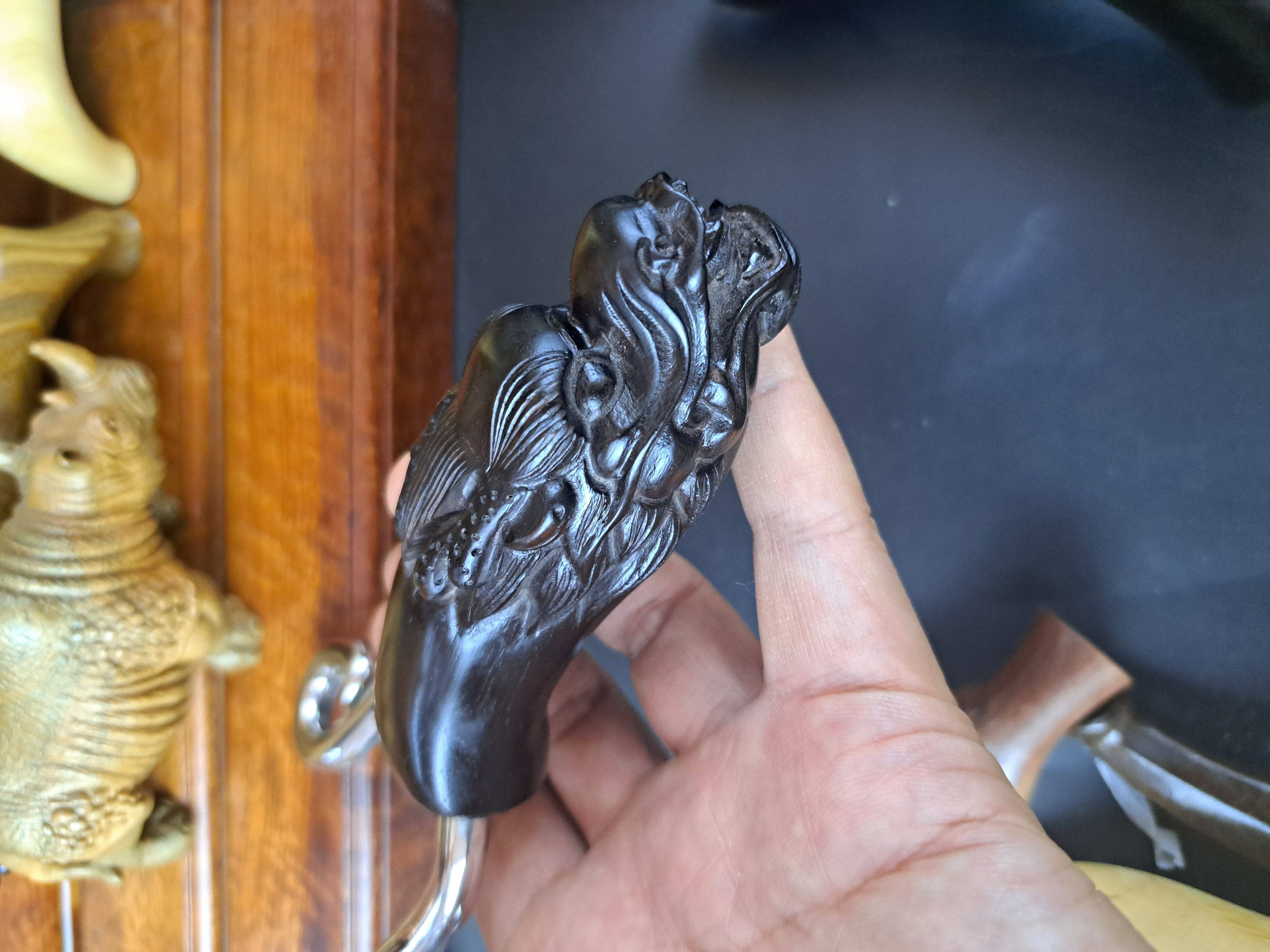 传统冷弯弹弓乌木紫光檀雕刻龙头手柄钢木结合传统扁皮弹弓