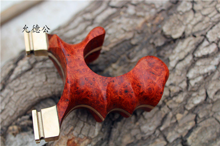 手工黄铜贴片免绑扁皮筋弹弓花梨樱歪把子造型贴片弹弓户外弹弓