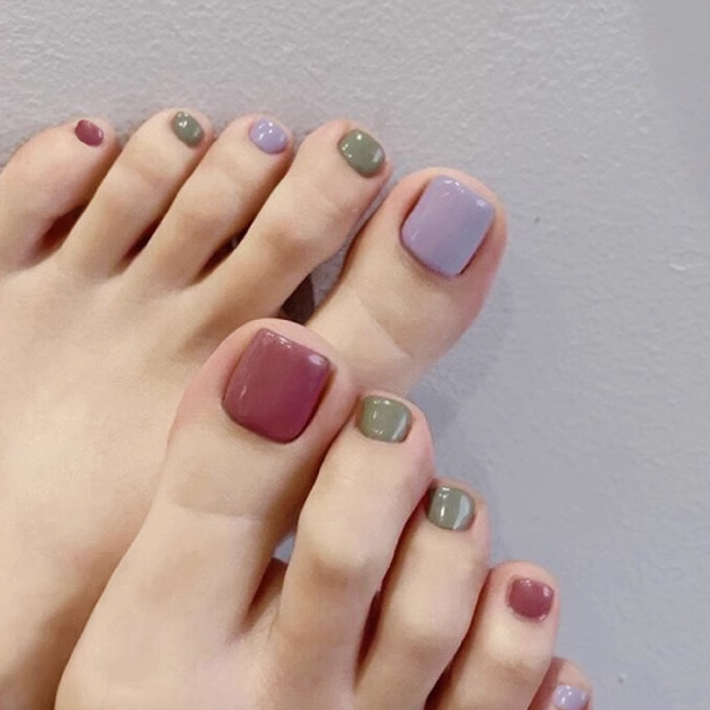 芋紫绿豆沙跳色脚趾穿戴式美甲贴nails温柔夏天显白成品假指甲片