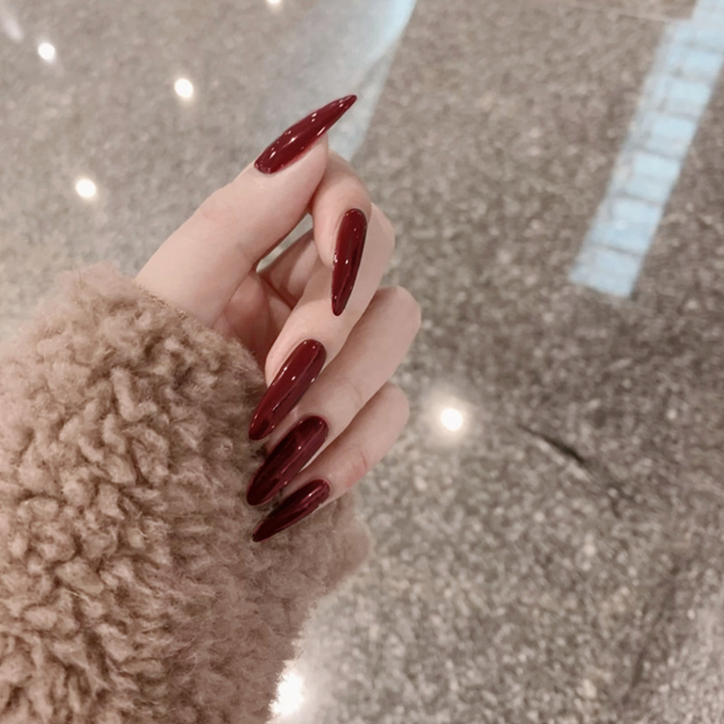 艺术尖头红色假指甲片nail欧美风
