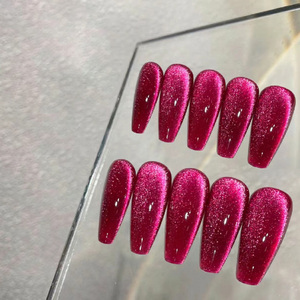 火龙果色晶石猫眼穿戴甲blingbling美甲贴Nails成品手工假指甲片