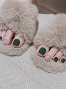 深绿色银闪粉气质显白简约脚趾假指甲片Nails成品可拆卸穿戴甲贴