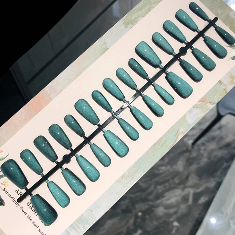 墨绿色晶石猫眼预制甲手工穿戴美甲贴欧美辣妹半成品梯形假指甲片