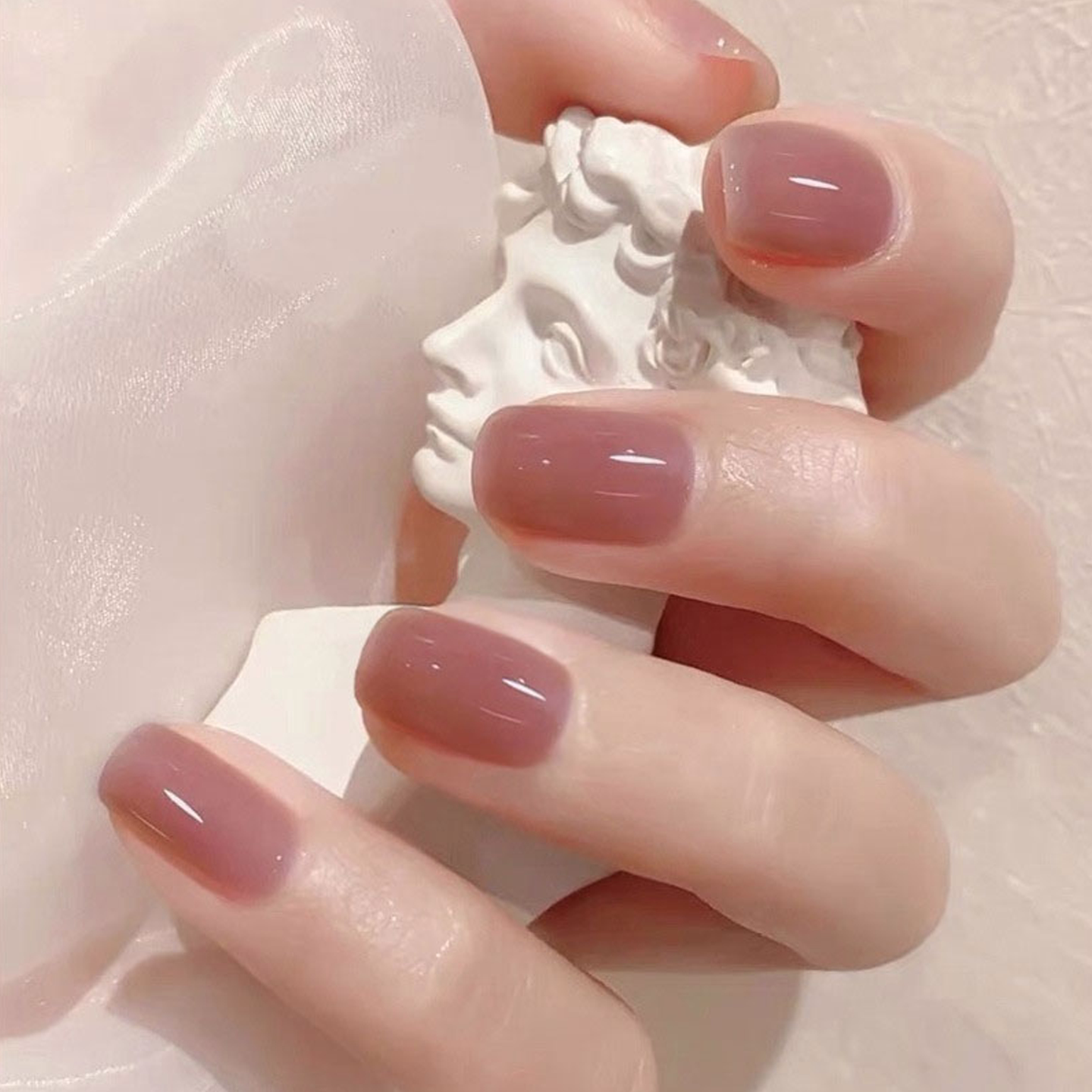 温柔玉粉色mini小短款方圆型甲片