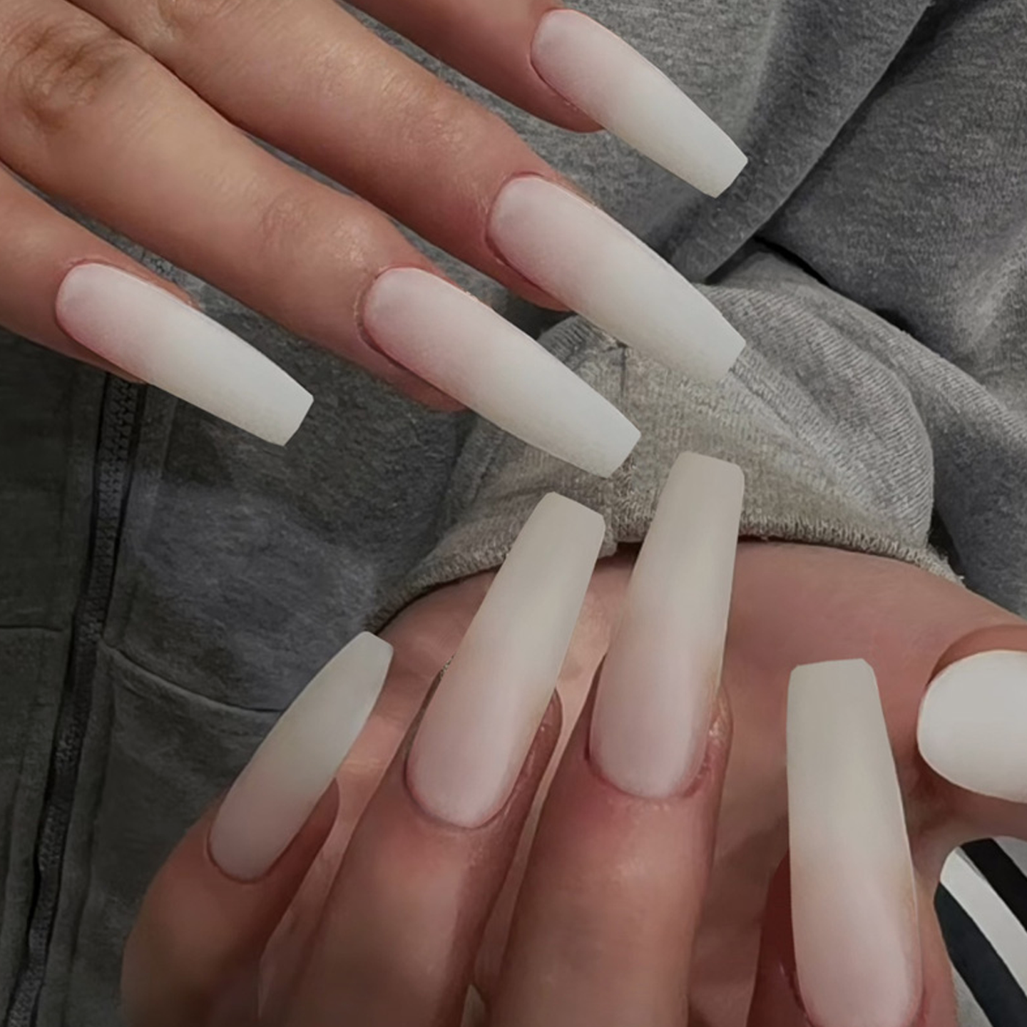 乳白色磨砂长T穿戴甲nails欧美