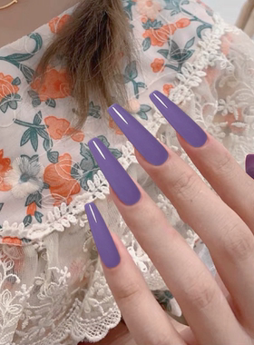 深紫色长T梯型穿戴甲 欧美风简约纯色亮光面成品跨境外贸假指甲片