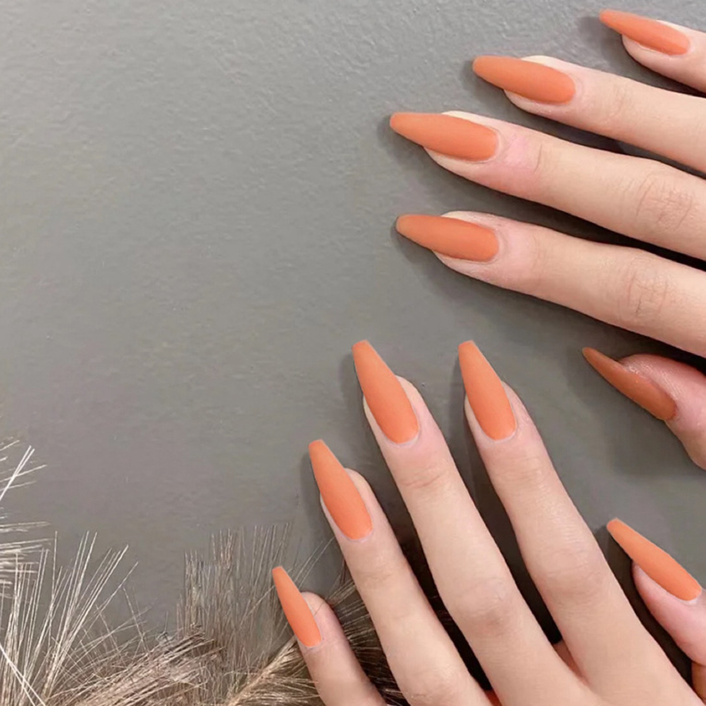 磨砂奶橘色长T穿戴甲nails欧美