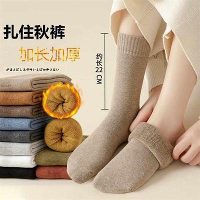 厚袜子女冬季长筒袜加厚加长保暖毛圈加绒袜子女纯棉冬天袜月子袜