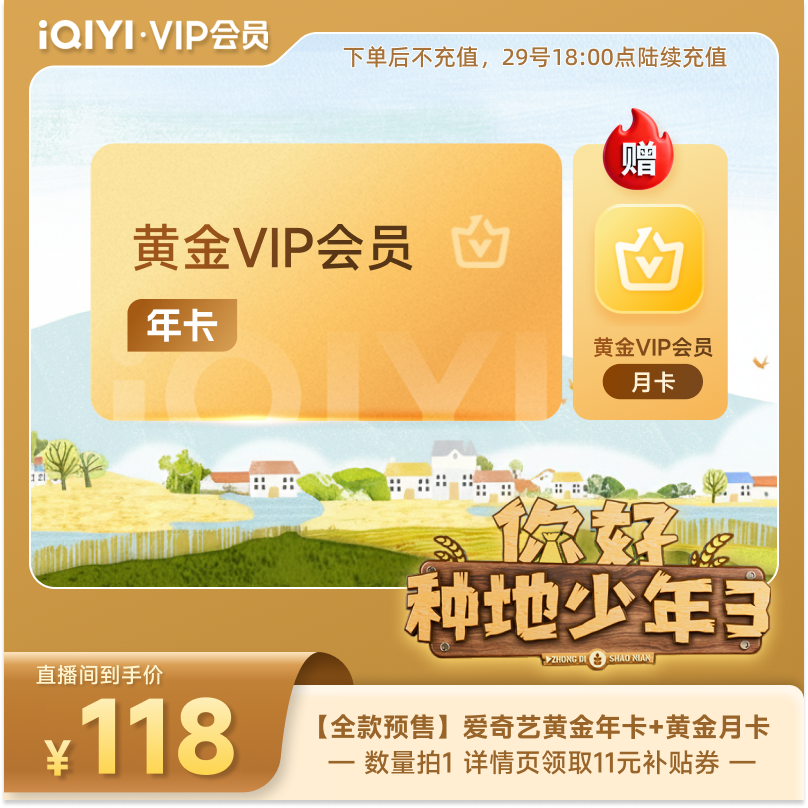 【详情页领补贴券】爱奇艺黄金vip会员年卡12月会员 爱奇艺会员