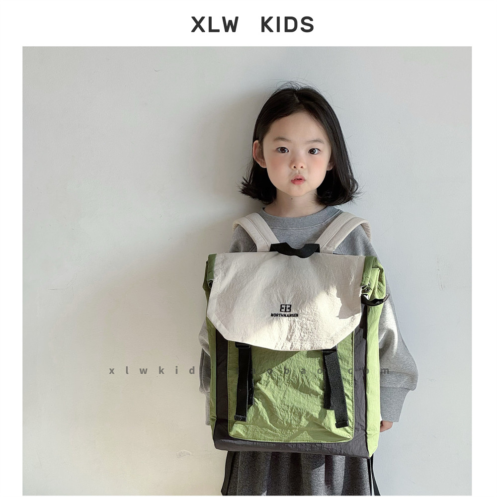 ins风森系高颜值儿童双肩包清新撞色拼接背包男孩女童大容量书包