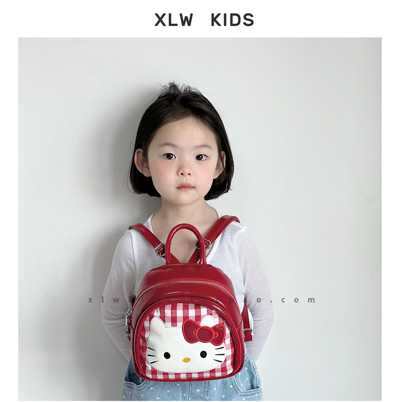 可爱格子凯蒂猫双肩包