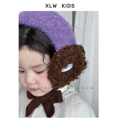 韩国新款拼色加厚羊羔毛儿童耳罩