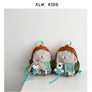 ins风韩系撞色玩偶幼儿园书包卡通可爱男女童轻便双肩包潮玩背包