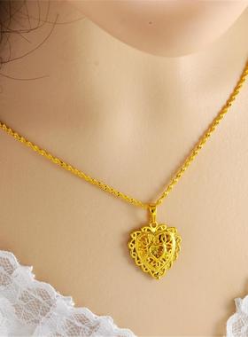 网红黄金色项链女爱心吊坠越南沙金简约气质婚庆首饰 女友礼物